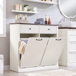 Tilt-Out Trash Cabinet, Hidden Trash Can with 20 Gallon Storage, Wooden Hidden Garbage Can Cabinet with 2 Drawers for Kitchen & Living Room - 1 of 4