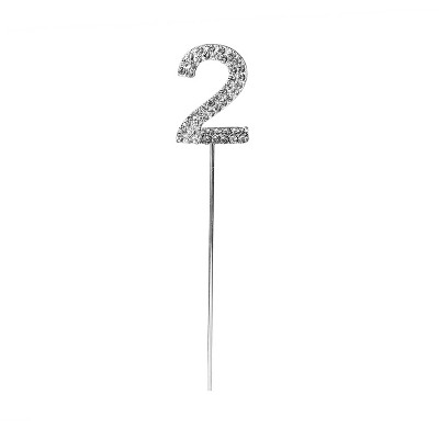 O'Creme Rhinestone Silver-Colored Number-2 Cake Topper 1-1/2 Inch