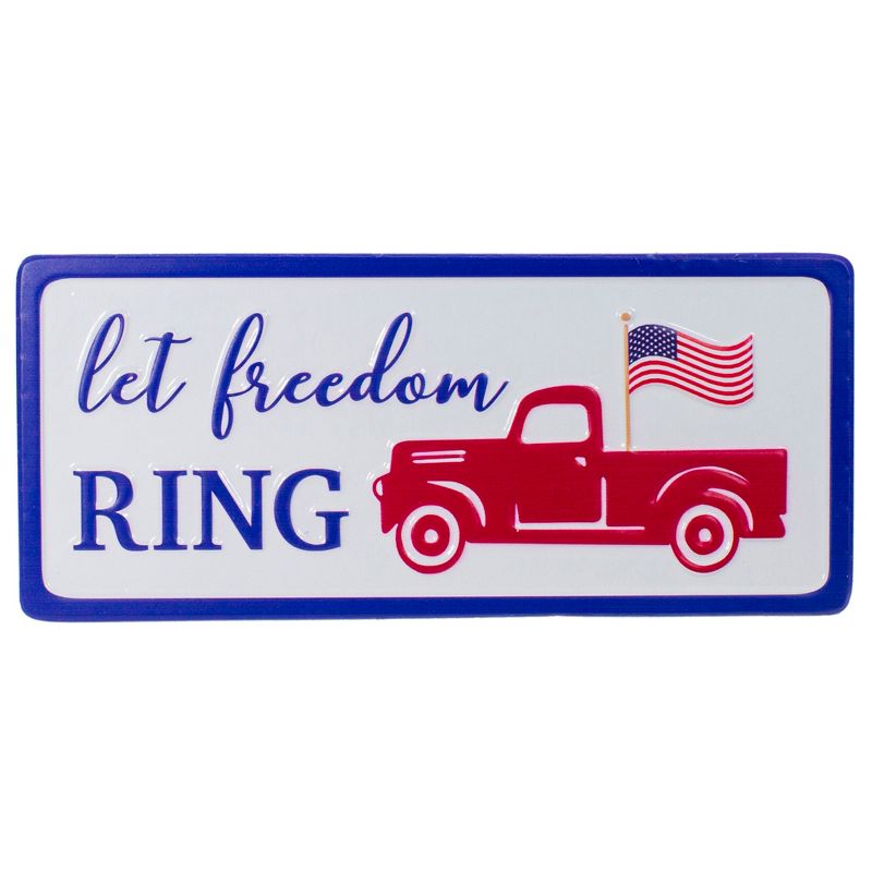 Northlight 12" Metal Patriotic "Let Freedom RING" Sign with a Flag Wall Decor, 1 of 6