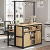 42” Kitchen Island with Power Outlet, Rustic Wood Coffee Bar, Sliding Barn Door, 9 Hooks, Open Shelves & Mobile Storage Cabinet, Natural Wood - 3 of 4