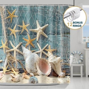 LunaLulinlk Beach Coastal Shower Curtain with Hooks - 1 of 4