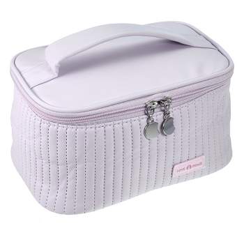 1pc Purple Checkered Plush Large Cosmetic Bag With Cute Fluffy
