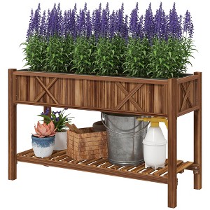 Raised Garden Bed, 47 x 22 x 31.5 in Elevated Wood Planter Box with Storage Shelf, Drainage Holes and Liner - 1 of 4
