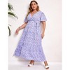 Garvee Women Plus Size V Neck Wrap Maxi Dress High Waist Ruffle Summer Casual Dress with Belt Short Sleeve - 2 of 4