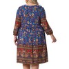 Agnes Orinda Women's Plus Size Boho V Neck 3/4 Sleeve Floral Casual Beach Mini A Line Dress - 4 of 4