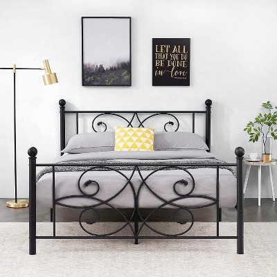 VECELO Full Size Bed Frame with Headboard, Heavy-Duty Platform Bed with Metal Support Slats, Black