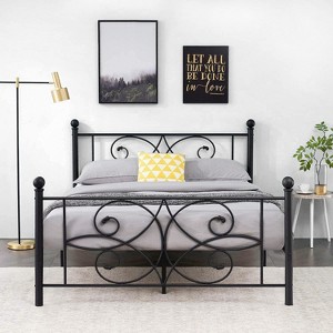VECELO Full Size Bed Frame with Headboard, Heavy-Duty Platform Bed with Metal Support Slats, Black - 1 of 4