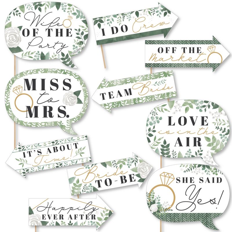 Big Dot of Happiness Funny Boho Botanical Bride - Greenery Bridal Shower and Wedding Party Photo Booth Props Kit - 10 Piece, 1 of 6