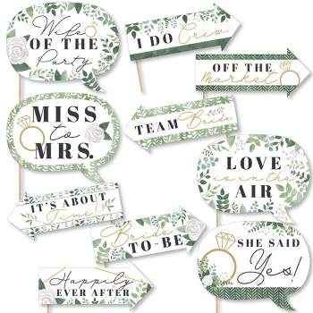 Big Dot of Happiness Funny Boho Botanical Bride - Greenery Bridal Shower and Wedding Party Photo Booth Props Kit - 10 Piece