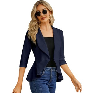 Women's 3/4 Sleeve Cropped Blazer Lightweight Open Front Cardigan Jacket for Business Causal - 1 of 4