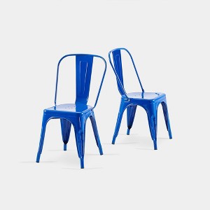 IHOMEADORE 18Inch High Gloss Blue Industrial Metal Dining Chairs set of 2 - 1 of 4
