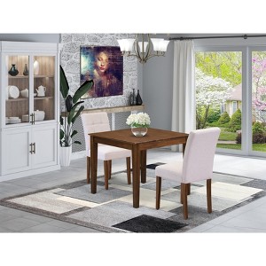 East West Furniture OXAS3-AWA-08 3 Piece Dining Set contain A Wooden Kitchen Table and 2 Mist Beige Linen Fabric Dining Room Chairs Antique Walnut - 1 of 4
