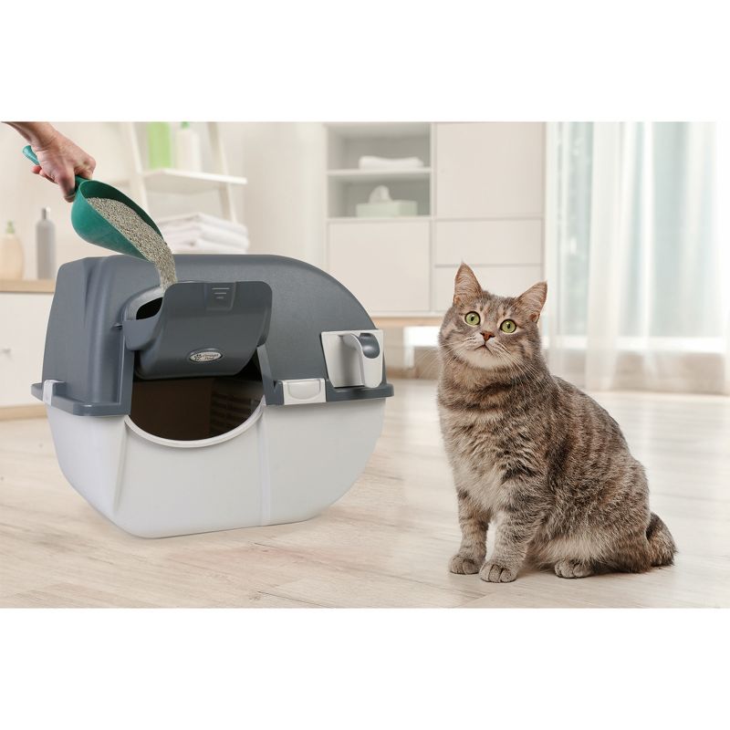 Omega Paw Elite Roll 'N Clean Self Cleaning Litter Box, Regular, Gray + Omega Paw Paw Cleaning Litter Box Mat for Cats, Clean Floor and Carpet, Grey, 4 of 6