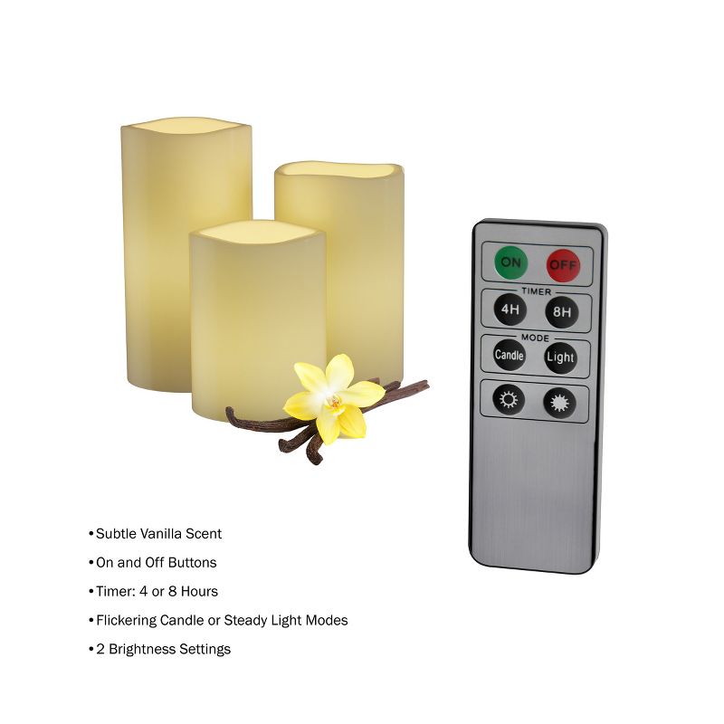 Hasting Home Set of 3 Flameless LED Pillar Candles with Remote, 4 of 9