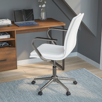 Elegant White LeatherSoft Mid-Back Executive Chair with Brushed Chrome Swivel Base