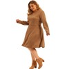 Agnes Orinda Women's Plus Size Faux Suede V Neck Long Sleeve A-Line Dress - 3 of 4