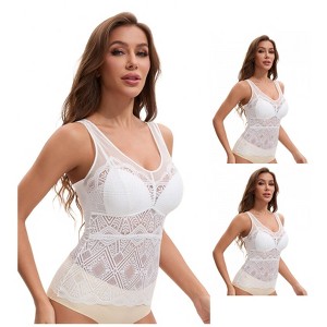 INSPIRE CHIC Women's 3 Packs Lace Mesh V-Back Wide Strap Fixed Cup Tank Top Longline Light and Breathable Camisoles - 1 of 4