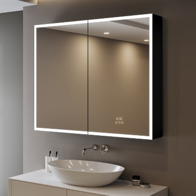 LED Bathroom Medicine Cabinet with Mirror, Surface or Recessed Mount, Defogger, Memory Function, 3-Color Lighting, USB & Outlet, Dimmer