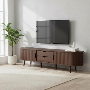 Homy Casa 70" Mid-Century Modern TV Stand with Tambour Doors, Drawers and Built-In Power Outlet for 80" TV, Walnut - 1 of 4
