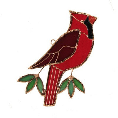 Home & Garden 4.0" Cardinal Sun Catcher Stained Glass Gold Crest Distributing  -  Stained Glass And Suncatchers