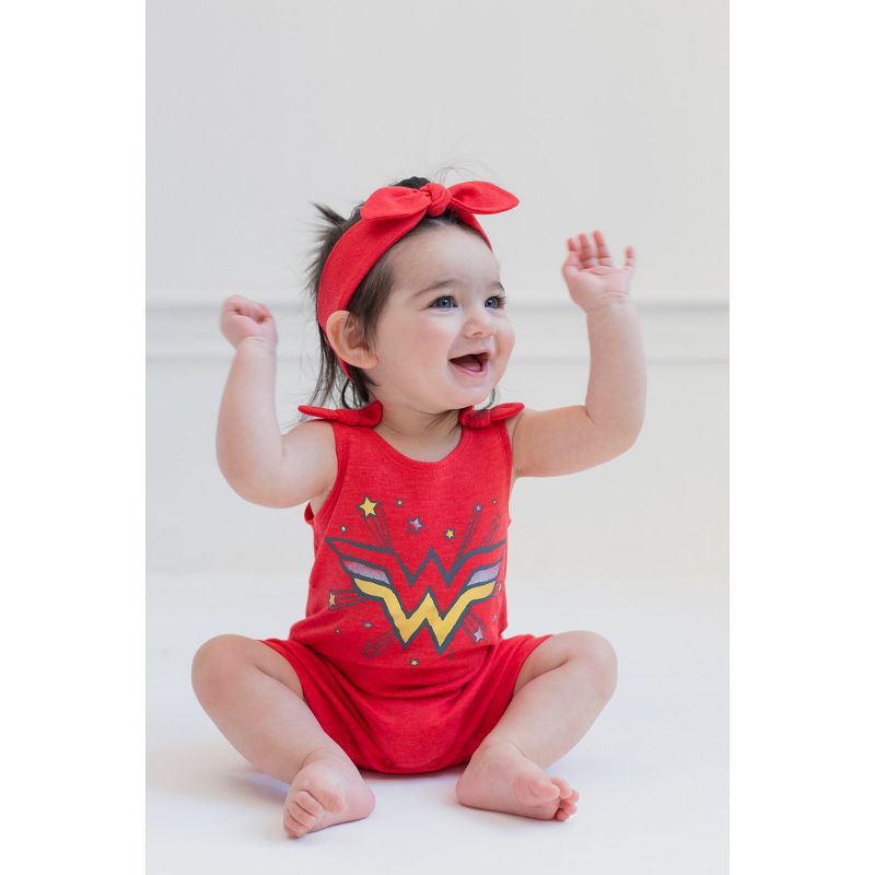 DC Comics Justice League Wonder Woman Baby Girls Romper and Headband Newborn to Infant, 2 of 9