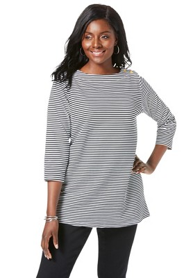 Jessica London Women's Plus Size Stretch Cotton Boatneck Tunic