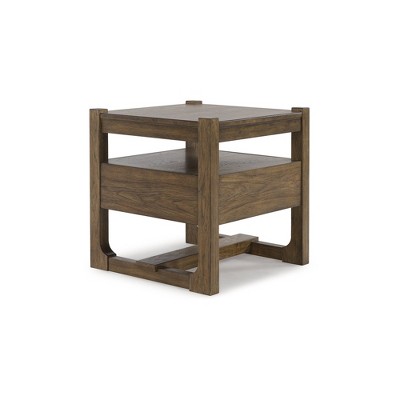 Light Brown Square Wood End Table with Storage Drawer