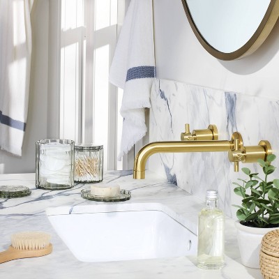 Large Light Green Fluted Glass Bathroom Canister