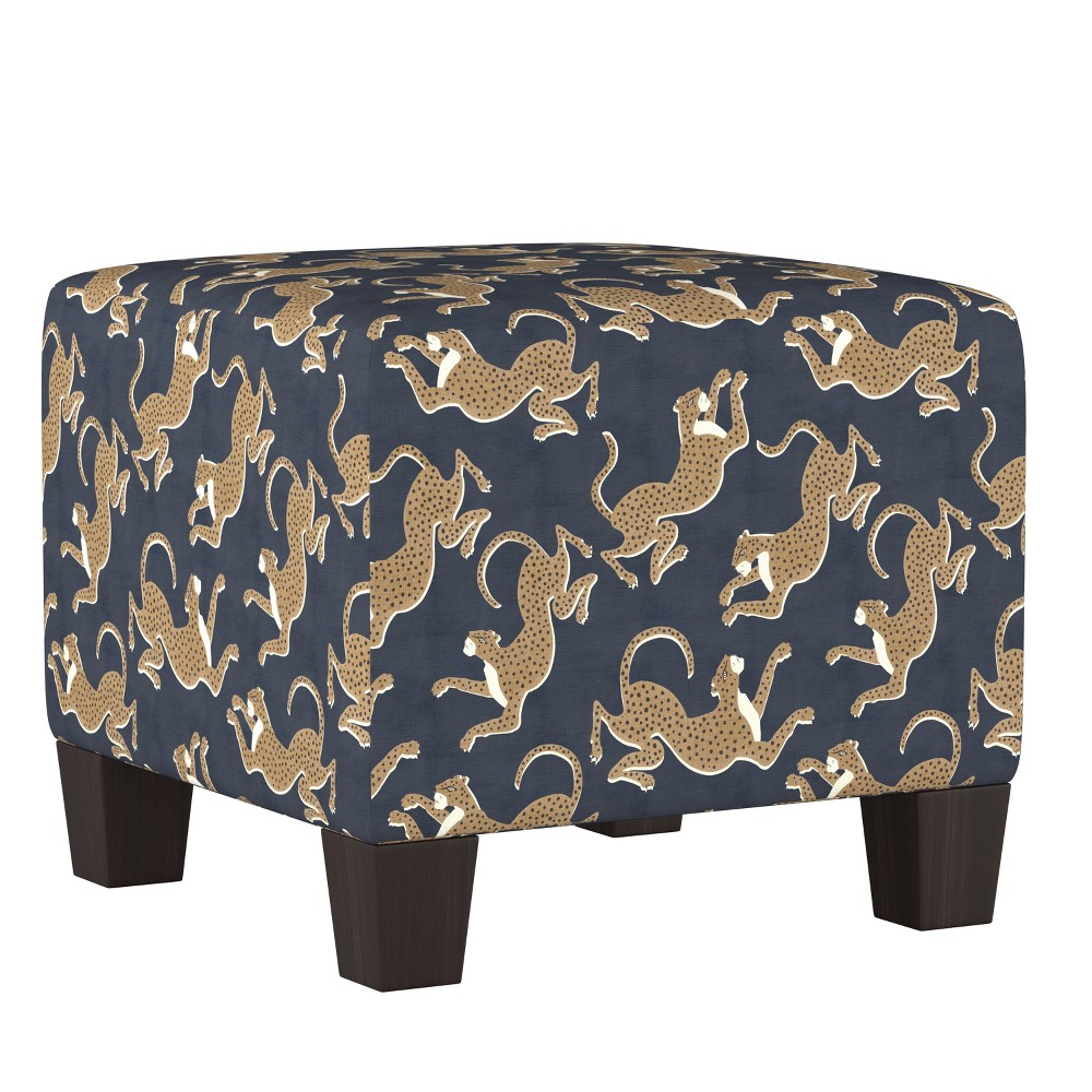 Photos - Pouffe / Bench Skyline Furniture Annie Square Ottoman Navy Leopard Print