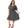 Agnes Orinda Women's Plus Size Floral Ruffle Hem Square Collar Empire Waist Dresses - 3 of 4