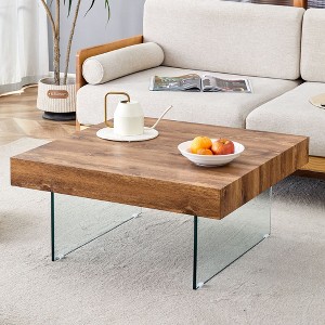 NicBex Natural Style Square MDF Coffee Table with Tempered Glass Legs,Density Board Sticker Center Table for Living Room - 1 of 4