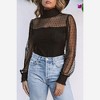 Amaryllis Women’s Sheer Polka Dot High Neck Blouse Pleated Bodice Long Puff Sleeves Smocked Cuffs - 4 of 4