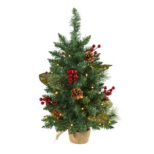 2ft. Pine, Pinecone & Berries Artificial Christmas Tree with 35 LED Lights & 86 Branches – Compact Holiday X-Mas Accent - 1 of 4