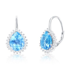 Simona Sterling Silver, Pearshaped Halo Gem Earrings - Blue & White Topaz - Blue - 1 of 3
