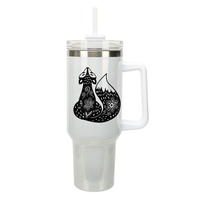 Elanze Designs 40 Ounce Travel Tumbler With Straw and Lid Stainless Steel Double Wall Insulated Sly Stunning Forest Fox White Glitter