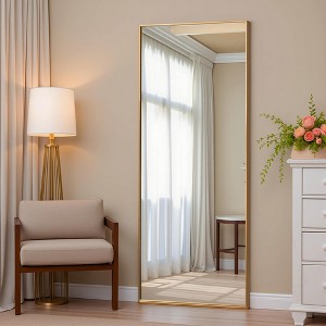 Aluminum Slim-Frame Gold Full-Body Straight Rectangle Mirror with Stand - 1 of 4