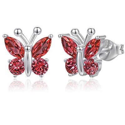 Molenia Birthstone Butterfly Earrings for Women：925 Sterling Silver Stud Dainty Cute Gifts for Girls Daughter Friend Birthday Graduation Christmas