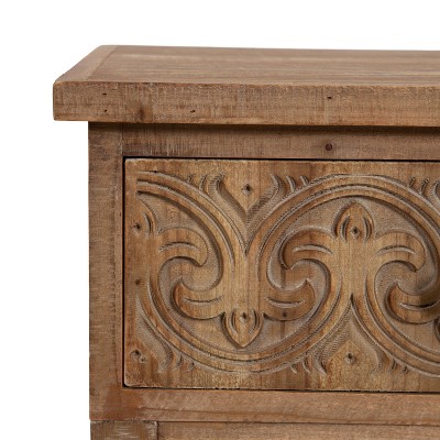 Hazelnut Rustic Wood Side Table with Carved Drawer
