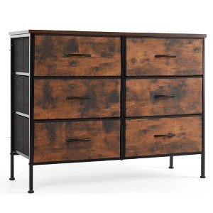 FURNIinspire Utility Storage Cabinets 6 Drawer Multi-Functional Tall Dresser Ideal for Organization in Kids Rooms and Beyond, Brown, 38.1"*13.7"*29.9" - 1 of 4