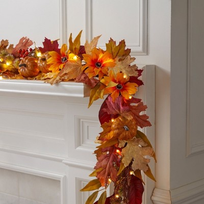 BrylaneHome 6 Foot Pre-Lit Harvest Daisy Garland