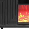 HomeRoots 58" Black Ribbed Texture Wood Enclosed and Open Storage TV Stand With Fireplace - 4 of 4