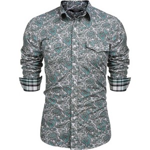 COOFANDY Mens Paisley Printed Shirts Casual Long Sleeve Button Down Shirts Floral Dress Shirt with Pockets - 1 of 4