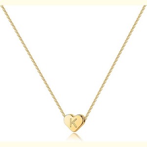 Tiny Heart Initial Necklace for Girls, 14K Gold Plated Letter Pendant Christmas Gift - 1 of 4