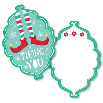 Big Dot of Happiness Elf Squad - Shaped Thank You Cards - Kids Elf Christmas and Birthday Party Shaped Thank You Cards with Envelopes - Set of 12