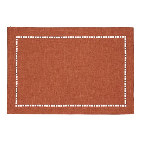 Saro Lifestyle Placemats With Laser-cut Hemstitch Design, Rust, (set Of ...