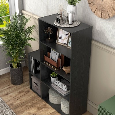 Black 47" Modern Stackable 4-Tier Wood Cube Bookcase