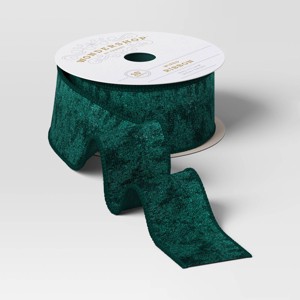 15' Christmas Legacy Luxe Premium Ribbon Dark Green Velvet - Wondershop™ - 1 of 3