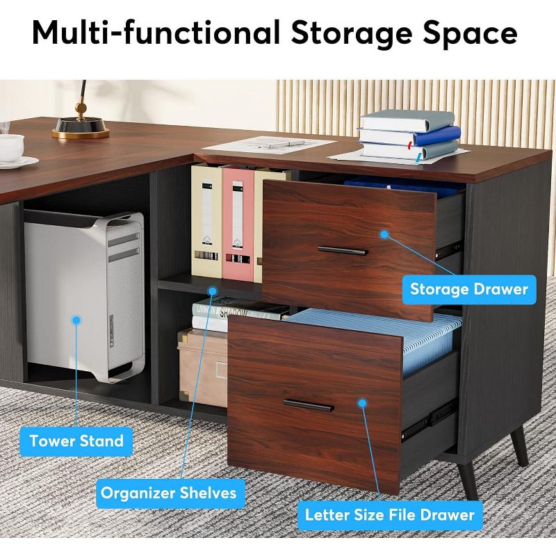 Tribesigns L-Shaped Executive Desk with File Cabinet, Home Office Computer Desk Workstation Set, 5 of 8