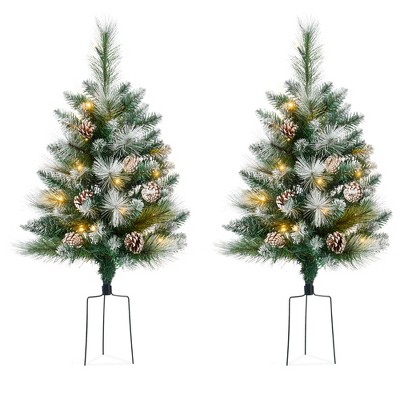 Best Choice Products Set of 2 24.5in Outdoor Pathway Christmas Trees Decor w/ LED Lights