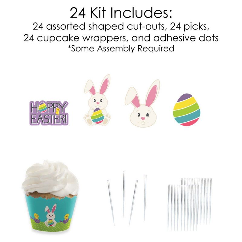 Big Dot of Happiness Hippity Hoppity - Cupcake Decoration - Easter Bunny Party Cupcake Wrappers and Treat Picks Kit - Set of 24, 5 of 9
